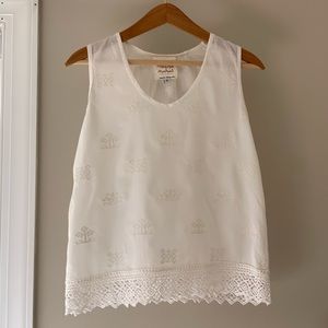 Meena Mahal Boho Ivory Embroidered Tank Top Sz S
